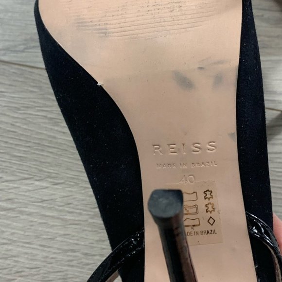 REISS Rena Black Suede Peep Toe Ankle Strap Heels - Picture 12 of 13
